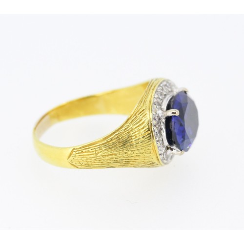 46 - Attractively Detailed Sapphire Centre Stone Ring with Diamond Set Halo Surround Mounted in 18 Carat ... 