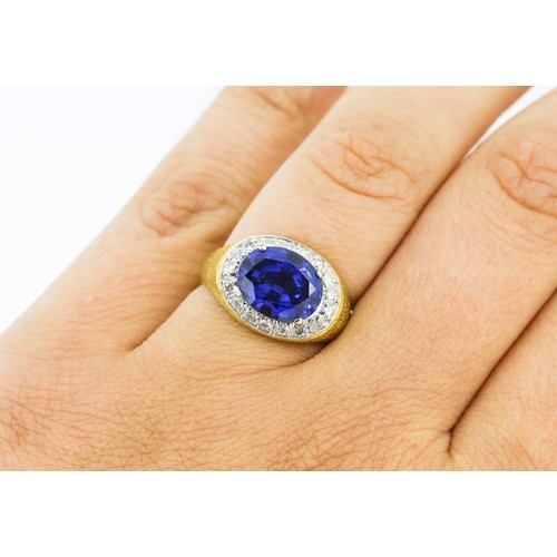 46 - Attractively Detailed Sapphire Centre Stone Ring with Diamond Set Halo Surround Mounted in 18 Carat ... 