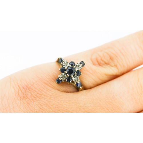 57 - Attractively Detailed Sapphire and Diamond Set Cluster Ring Mounted in 9 Carat Yellow Gold Ring Size... 