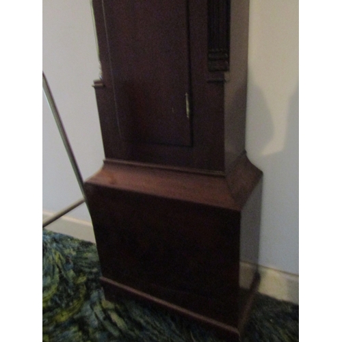 1 - Georgian Grandfather Clock Mahogany Case Embossed and Silver Brass Dial with Painted Moon Face Decor... 