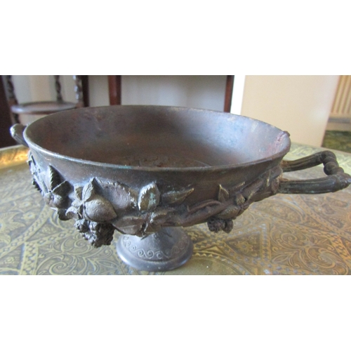 10 - Antique Bronze Pedestal Form Urn with Inset Medallion Attractively Details Approximately 9 Inches Di... 