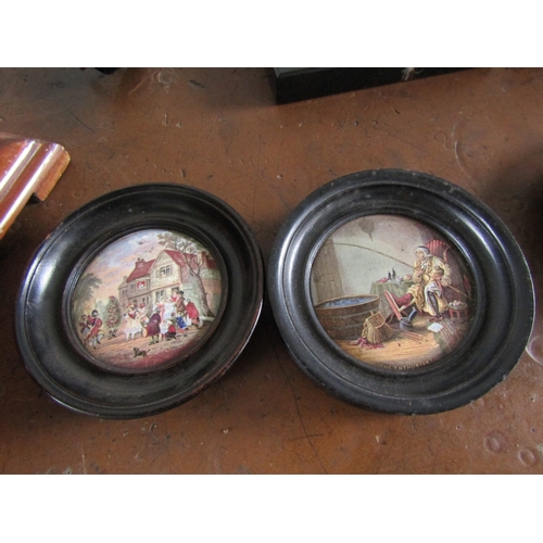 Pair of Antique Victorian Pot Lids Ebonised Frames