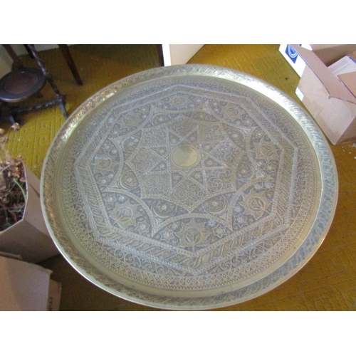 11 - Antique Benares Tray on Stand Top Approximately 29 Inches Diameter