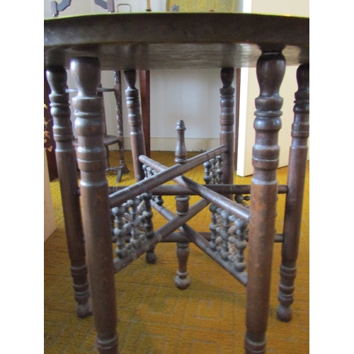 11 - Antique Benares Tray on Stand Top Approximately 29 Inches Diameter