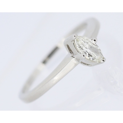 Four Claw Set Marquise Cut Diamond Solitaire Ring Set in 18 Carat White Gold Ring Size J