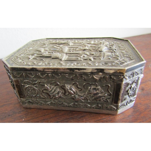 15 - Antique Silver Box Hinged Cover Attractively Detailed Throughout Approximately 10 cm Wide x 4 cm Hig... 