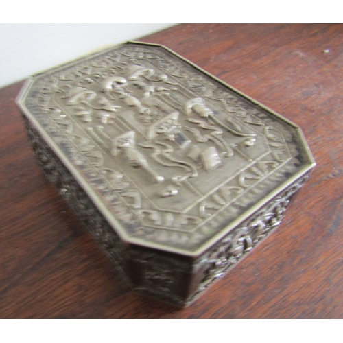 15 - Antique Silver Box Hinged Cover Attractively Detailed Throughout Approximately 10 cm Wide x 4 cm Hig... 