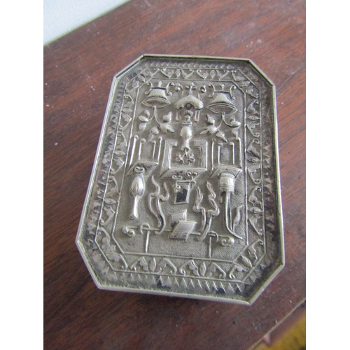 15 - Antique Silver Box Hinged Cover Attractively Detailed Throughout Approximately 10 cm Wide x 4 cm Hig... 