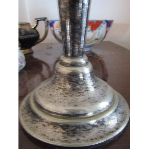 17 - Edwardian Silver Trumpet Form Spill Vase Approximately 14 Inches High