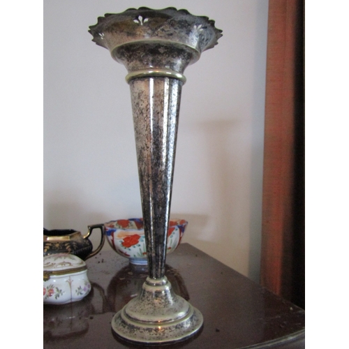 17 - Edwardian Silver Trumpet Form Spill Vase Approximately 14 Inches High
