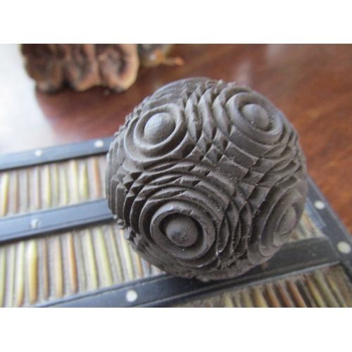 20 - Anglo Indian Quill Inset Box Hinged Cover Approximately 10 Inches Wide and Four Other Carved Pieces ... 