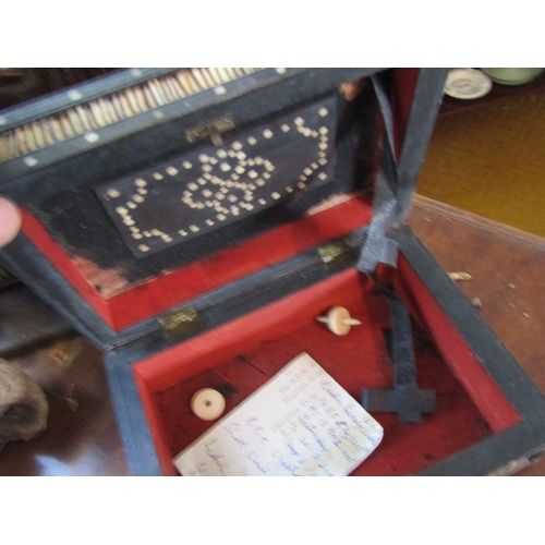 20 - Anglo Indian Quill Inset Box Hinged Cover Approximately 10 Inches Wide and Four Other Carved Pieces ... 