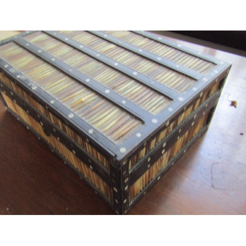 20 - Anglo Indian Quill Inset Box Hinged Cover Approximately 10 Inches Wide and Four Other Carved Pieces ... 