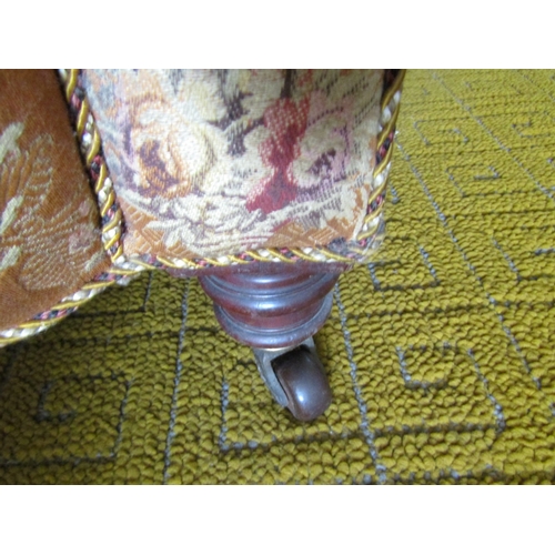 23 - Antique Chesterfield Settee Full Size Deep Button Upholstery Original Fabric Turned Mahogany Support... 