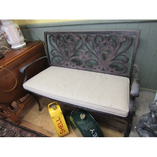 242 - Cast Metal Garden Conservatory Bench with Cushion Seat Approximately 4ft 4 Inches Wide