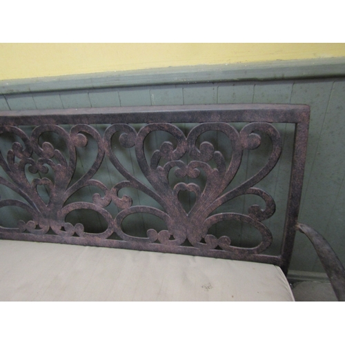 242 - Cast Metal Garden Conservatory Bench with Cushion Seat Approximately 4ft 4 Inches Wide