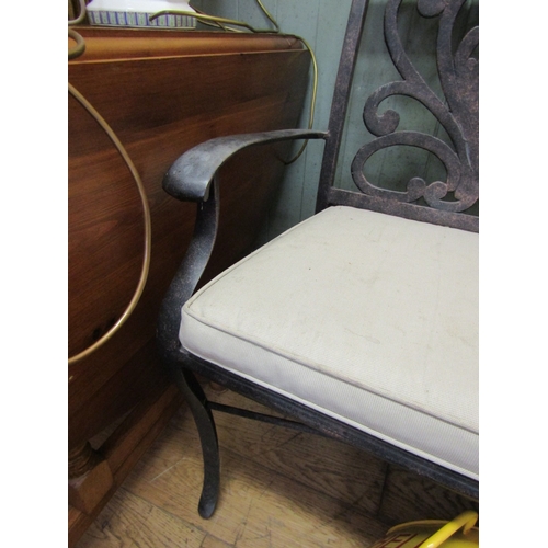 242 - Cast Metal Garden Conservatory Bench with Cushion Seat Approximately 4ft 4 Inches Wide