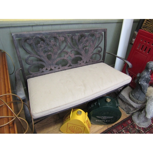 242 - Cast Metal Garden Conservatory Bench with Cushion Seat Approximately 4ft 4 Inches Wide