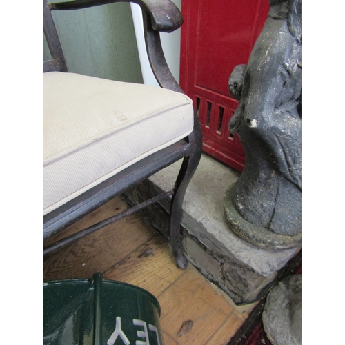 242 - Cast Metal Garden Conservatory Bench with Cushion Seat Approximately 4ft 4 Inches Wide