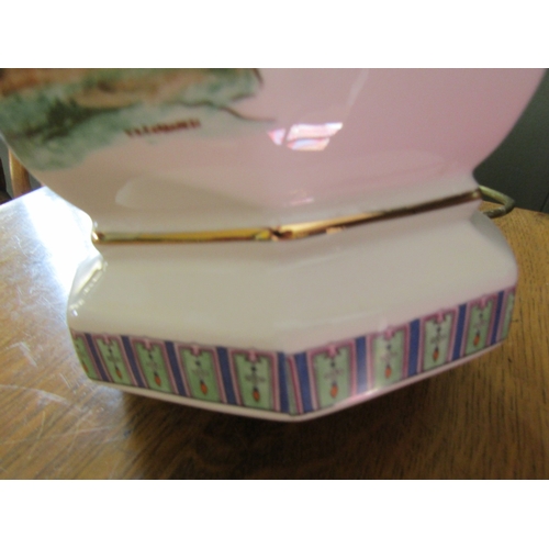 244 - Porcelain Table Lamp Decorated with Figural Scene Shade Present Electrified Working Order Approximat... 