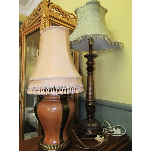 245 - Two Table Lamps with Pegoda Formed Shades each Electrified Working Order Tallest Approximately 32 In... 