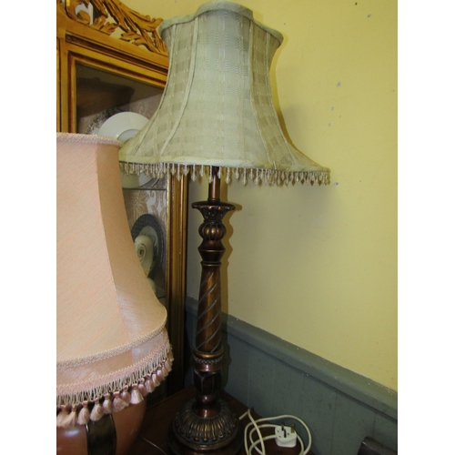 245 - Two Table Lamps with Pegoda Formed Shades each Electrified Working Order Tallest Approximately 32 In... 