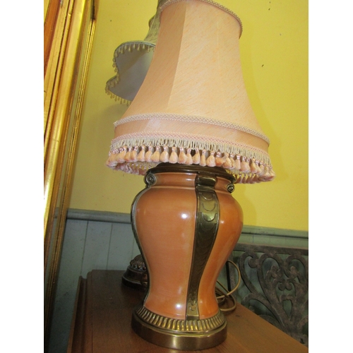 245 - Two Table Lamps with Pegoda Formed Shades each Electrified Working Order Tallest Approximately 32 In... 