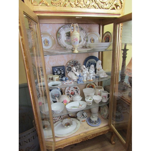 246 - Gilded Twin Door Display Cabinet with Upper Carved Decoration Approximately 40 Inches Wide x 6ft 6 I... 
