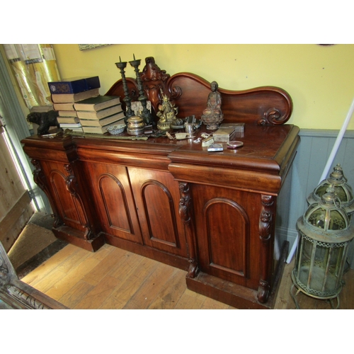 251 - William IV Mahogany Sideboard with Pedestal and Cupboard Base Well Carved Back Approximately 7ft 6 I... 