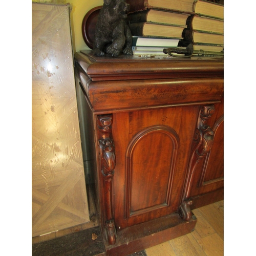 251 - William IV Mahogany Sideboard with Pedestal and Cupboard Base Well Carved Back Approximately 7ft 6 I... 