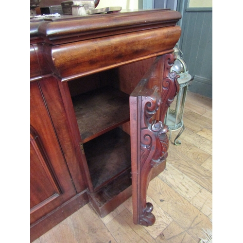 251 - William IV Mahogany Sideboard with Pedestal and Cupboard Base Well Carved Back Approximately 7ft 6 I... 