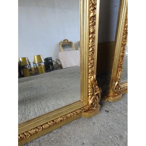 253 - Arch Top Gilded Over Mantel Mirror with Upper Cartouche Decoration Decorated Side Ends Approximately... 