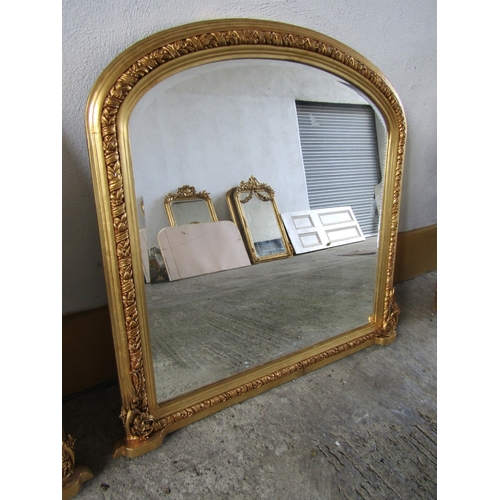 254 - Arch Top Gilded Over Mantle Mirror Approximately 46 Inches Wide x 52 Inches Wide