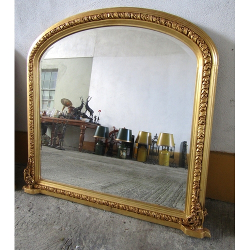 254 - Arch Top Gilded Over Mantle Mirror Approximately 46 Inches Wide x 52 Inches Wide