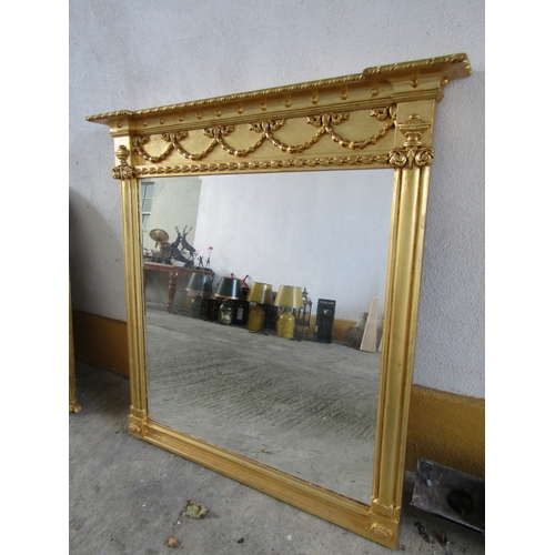 255 - Rectangular Form Gilded Over Mantle Mirror with Upper Carved Swag Decoration Approximately 48 Inches... 