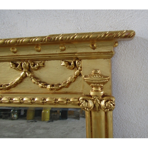 255 - Rectangular Form Gilded Over Mantle Mirror with Upper Carved Swag Decoration Approximately 48 Inches... 