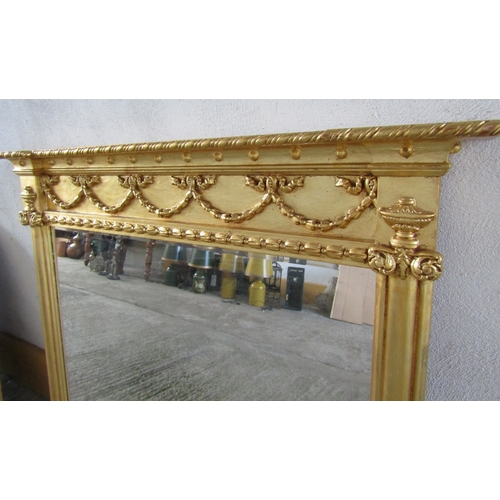 255 - Rectangular Form Gilded Over Mantle Mirror with Upper Carved Swag Decoration Approximately 48 Inches... 