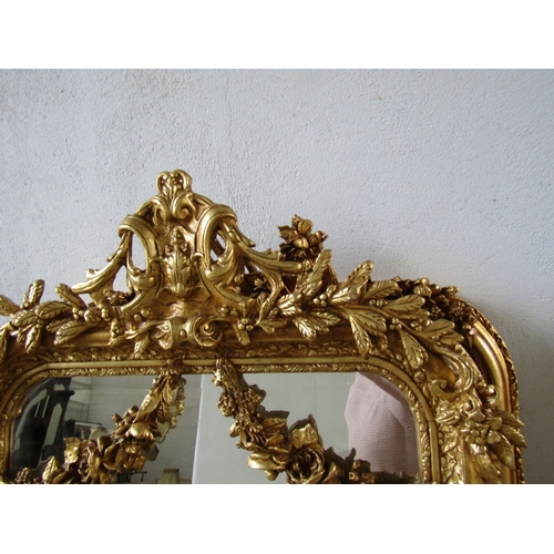 256 - Gilded Wall Mirror Upright Rectangular Form with Upper Cartouche Decoration Approximately 5ft 10 Inc... 