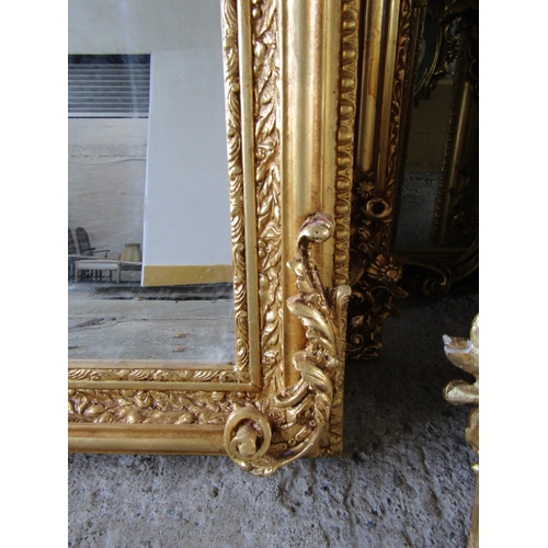 256 - Gilded Wall Mirror Upright Rectangular Form with Upper Cartouche Decoration Approximately 5ft 10 Inc... 