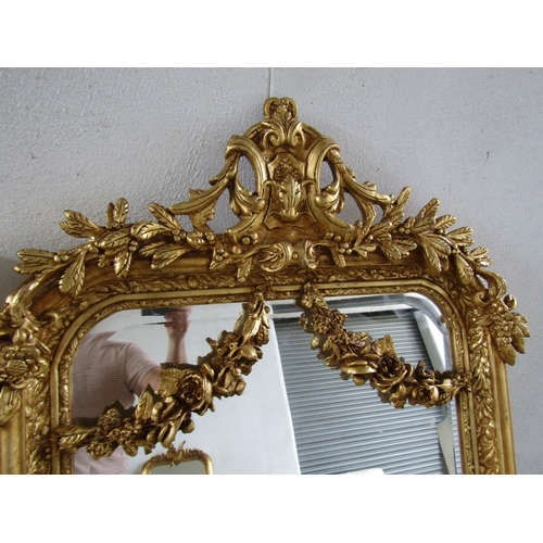256 - Gilded Wall Mirror Upright Rectangular Form with Upper Cartouche Decoration Approximately 5ft 10 Inc... 