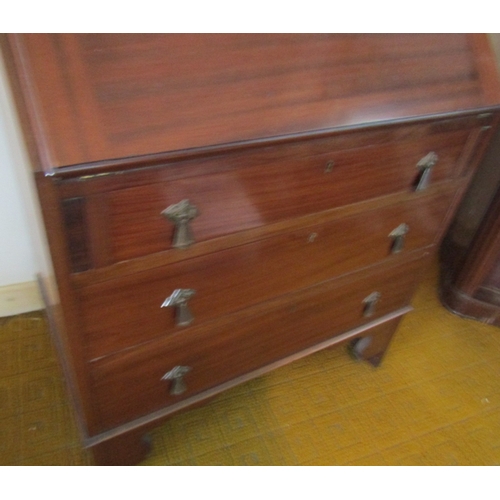 26 - Antique Mahogany Bureau Fall Front with Fitted Interior Three Long Drawers Below Approximately 34 In... 