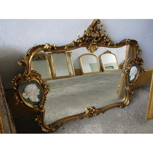 260 - Gilded Shaped Form Wall Mirror Upper Cartouche Decoration with Side Profiles Approximately 4ft 6 Inc... 