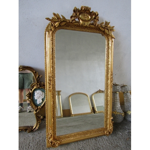 261 - Gilded Wall Mirror Rectangular Form Upper Cartouche Decoration Approximately 6ft 2 Inches High x 2ft... 