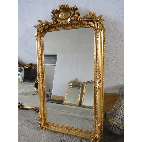 261 - Gilded Wall Mirror Rectangular Form Upper Cartouche Decoration Approximately 6ft 2 Inches High x 2ft... 