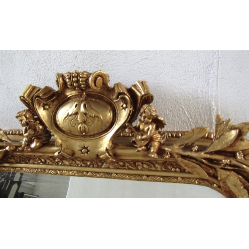 261 - Gilded Wall Mirror Rectangular Form Upper Cartouche Decoration Approximately 6ft 2 Inches High x 2ft... 