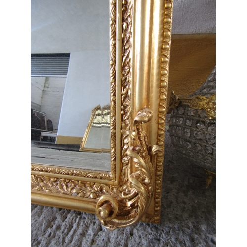 261 - Gilded Wall Mirror Rectangular Form Upper Cartouche Decoration Approximately 6ft 2 Inches High x 2ft... 