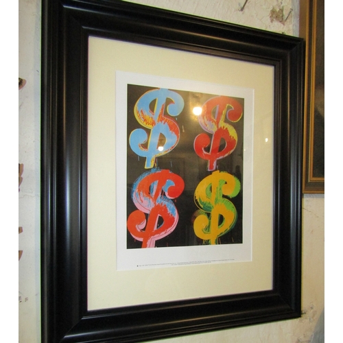 262 - Andy Warhol Exhibition Advertising Lithograph Dollar Signs Framed and Glazed Approximately 22 Inches... 