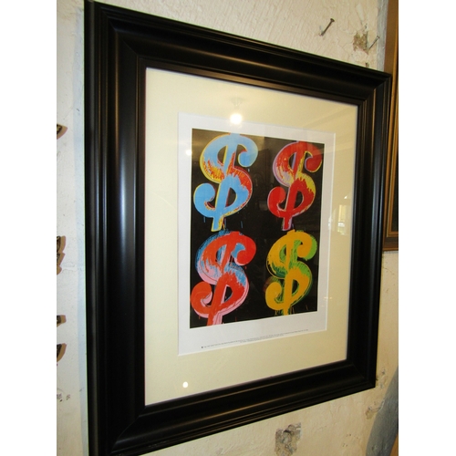 262 - Andy Warhol Exhibition Advertising Lithograph Dollar Signs Framed and Glazed Approximately 22 Inches... 