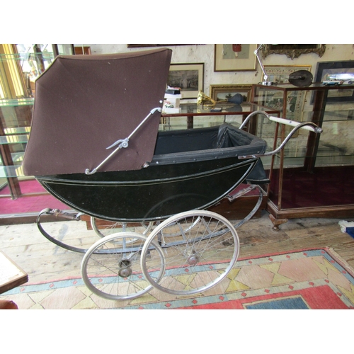 266 - Full Size Edwardian Baby Pram with Original Springs and Leathers Original Hood Covering