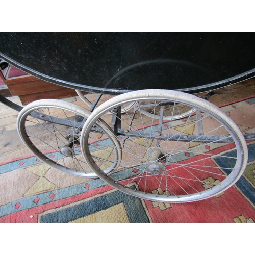 266 - Full Size Edwardian Baby Pram with Original Springs and Leathers Original Hood Covering